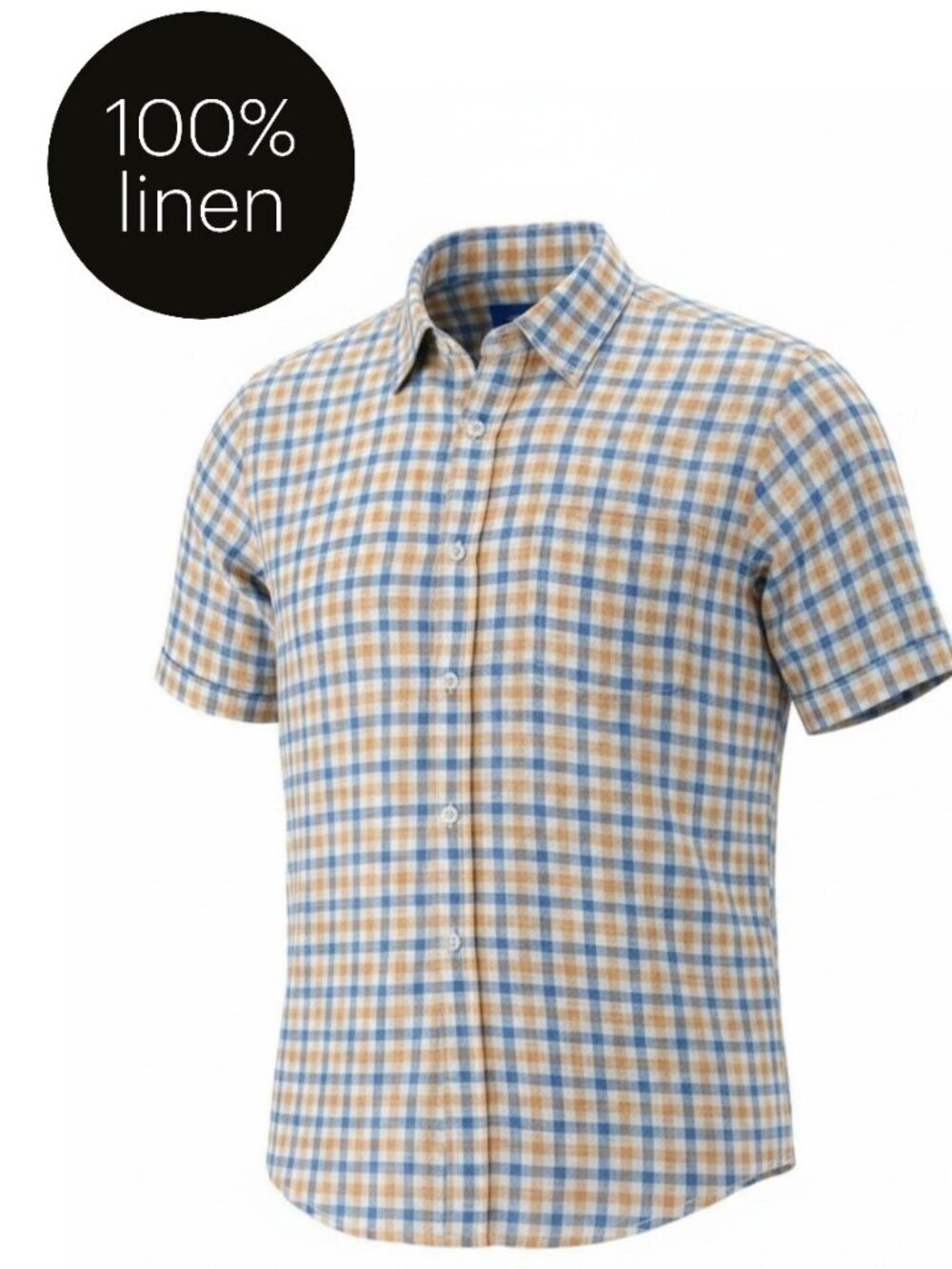 TOSCANO Blue Orange Plaid Linen Shirt Lightweight Summer short sleeve men l